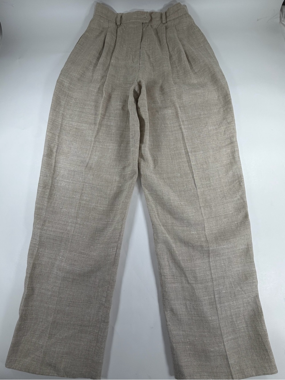 Talbots 100% Linen Pleated Wide Leg Trousers Tan High Rise Size 12